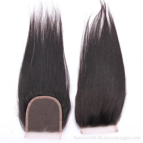 Unprocessed Dark Brown Silk Top Skin Lace Closure Double Drawn Straight Human Hair